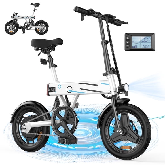 iSinwheel EB1-Pro 14" Foldable Electric Bicycle for Adults,500W 42V 10Ah Electric Bike,LCD,20MPH Commuter E Bike for Teenager ,White