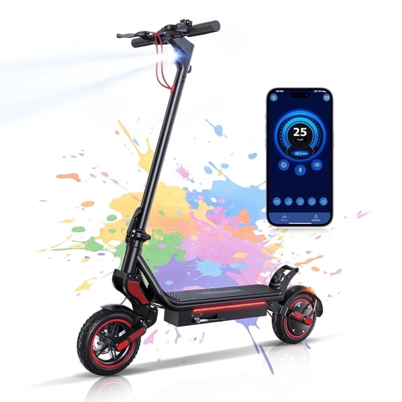 LiteFive LF8 Electric Scooter for Adults, 750W Motor 9.3" Tire, Top 25 Mph Speed 28 Miles Range Escooter with Ambient Lighting, Dual Rocker Arm Suspension & 3 Brake Systems
