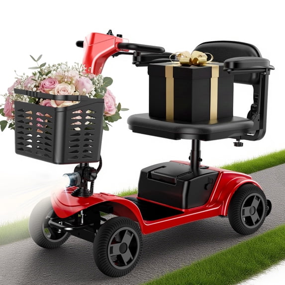 iScooter 4 Wheel Mobility Scooter for Seniors, Wider Seats & Foldale Electric Wheelchair Device for Travel, Upgraded for Superior Performance, Red