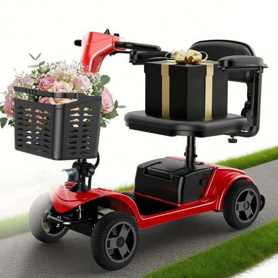 iScooter 4 Wheel Mobility Scooter for Seniors, Wider Seats & Foldale Electric Wheelchair Device for Travel, Upgraded for Superior Performance, Red