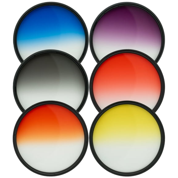 iSnapPhoto 6 Piece 72mm Gradual Color Filter Kit for: Sirui 24mm f/2.8 Anamorphic 1.33x Lens [X Mount] (SR24X) Purple Grey Blue Red Orange Yellow, with Carry Pouch - Multicoated Glass