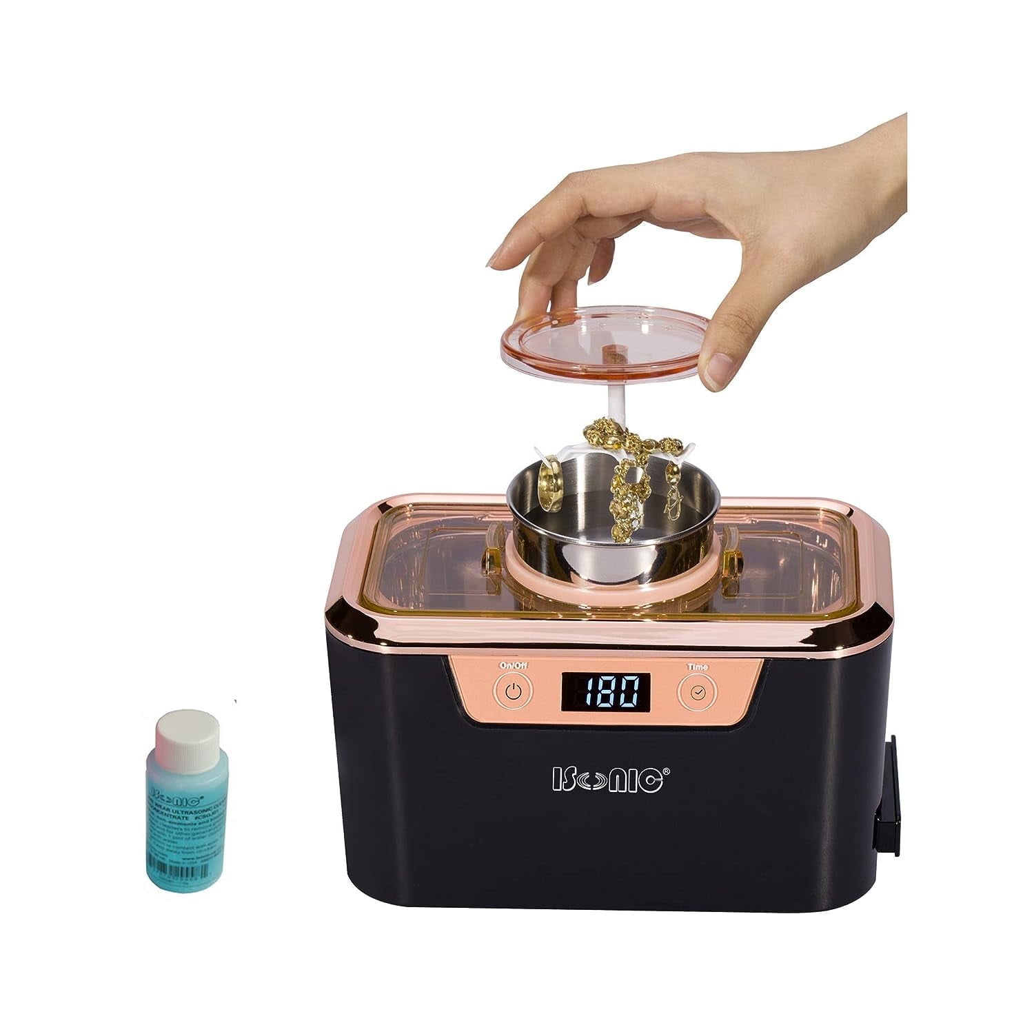 ISONIC DS310 Miniaturized Commercial Ultrasonic Cleaner with SS. Beaker Holder Set for Jewelry, Cosmetic Tools, Eyeglasses, 110V 55W