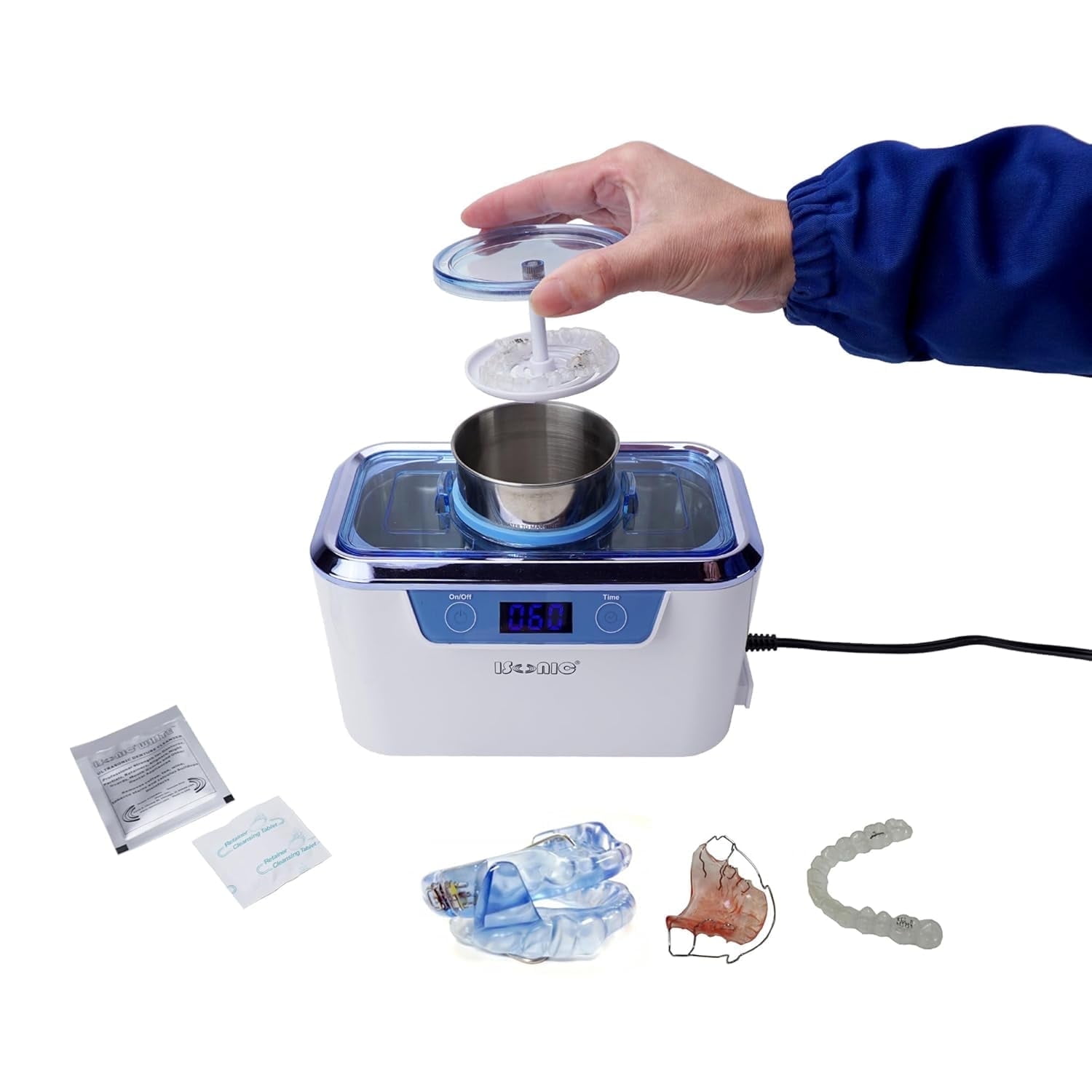 ISONIC Ds310-w Miniaturized Commercial Ultrasonic Denture/Aligner/Retainer Cleaner, Burs And Files For Dental Offices, 110v 50w