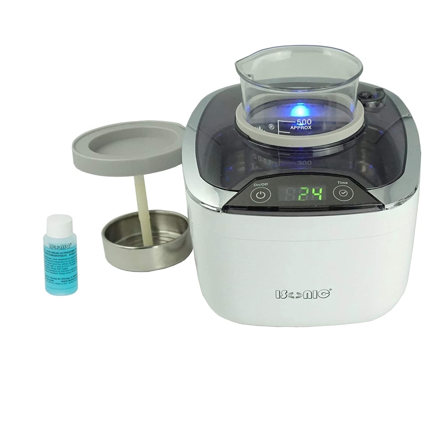 iSonic DS400B Miniaturized Commercial Ultrasonic Cleaner with Integrated 500 Ml Glass Beaker Holder Set for Jewelry, Cosmetic Tools, Eyeglasses, 110V 55W (DS400B (+BK06)