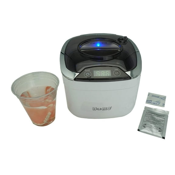 iSonic DS400B (PET) Miniaturized Commercial Ultrasonic Denture/Aligner/Retainer Cleaner, Burs and Files for dental offices, 110V 50W