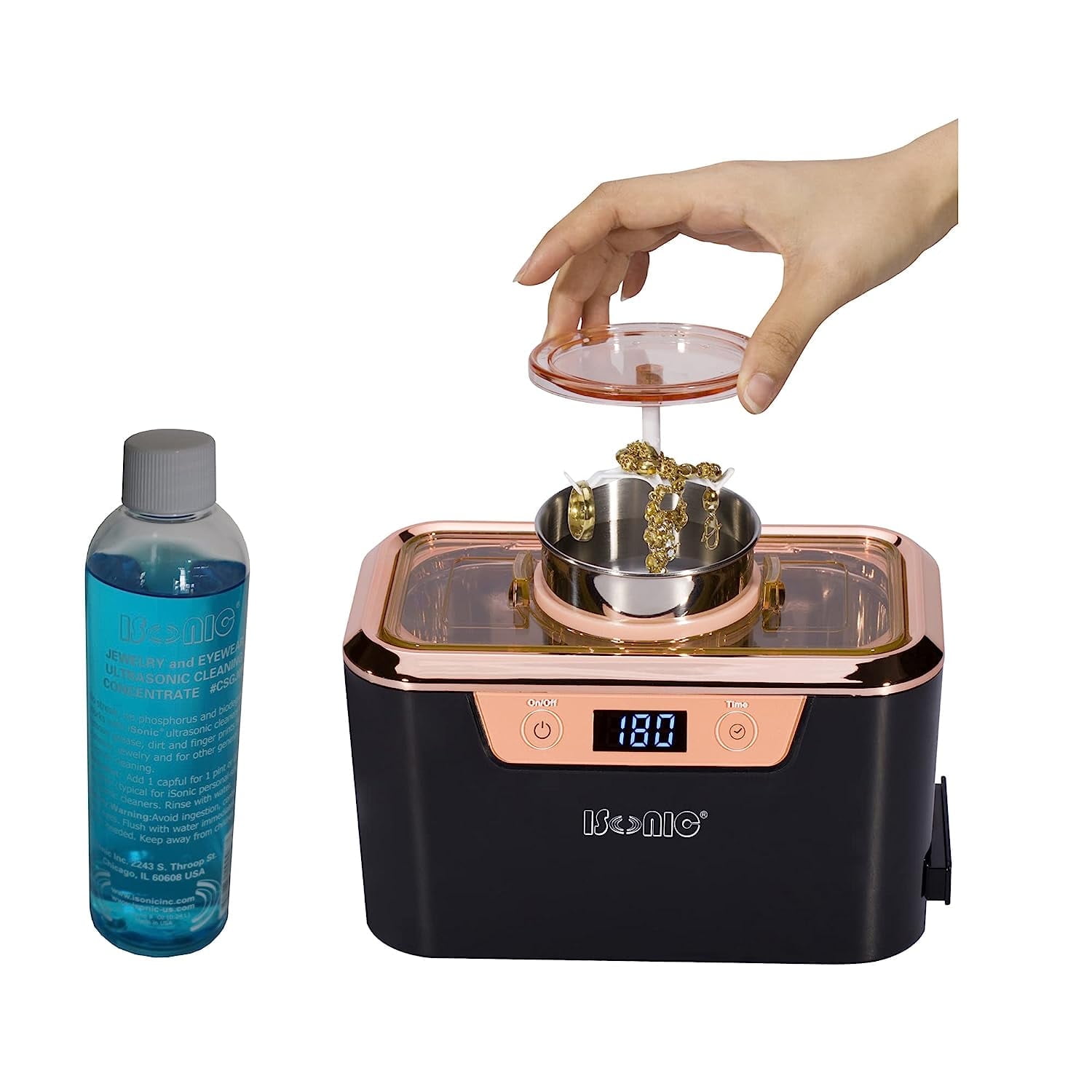 iSonic® Miniaturized Commercial Ultrasonic Jewelry Cleaner DS310-BR with Cleaning Solution Concentrate CSGJ01, 110V