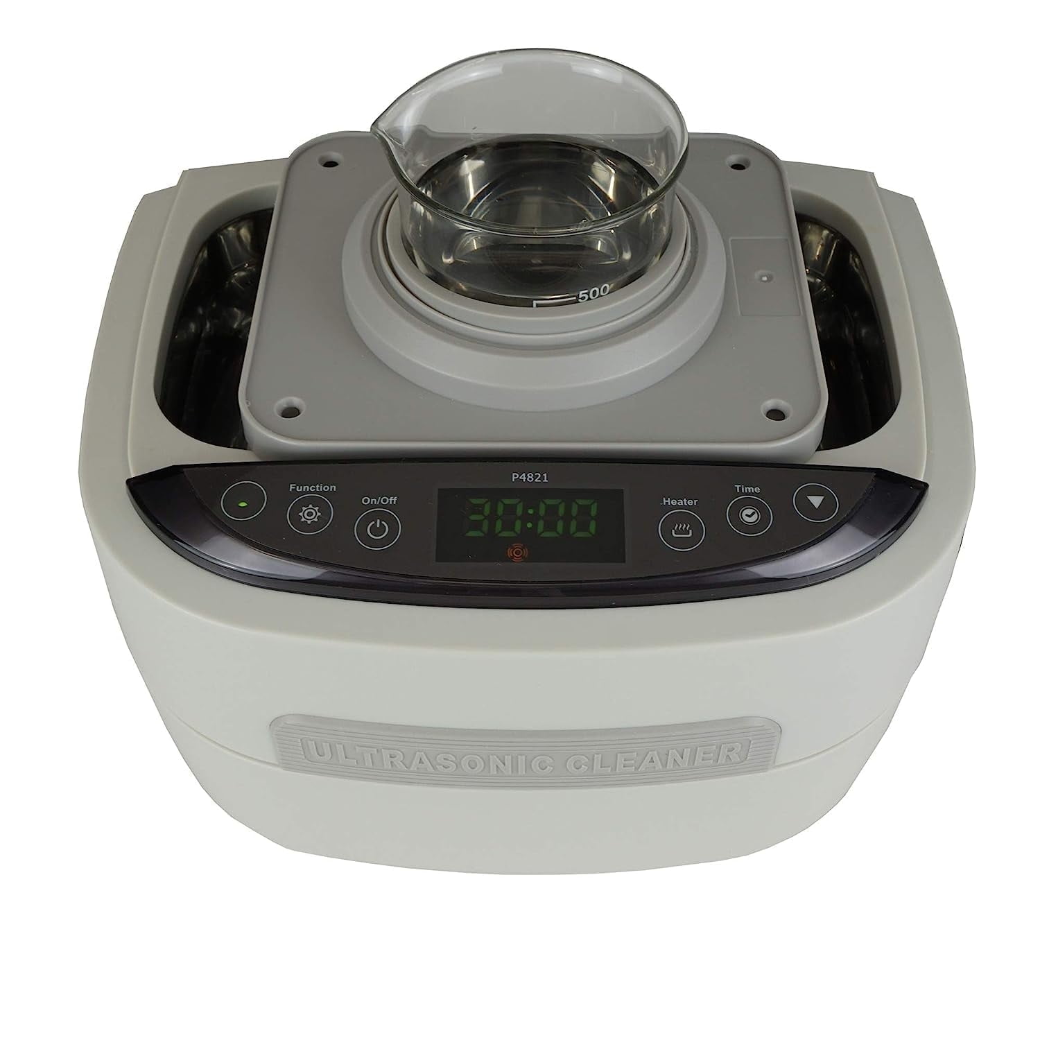 iSonic Ultrasonic Cleaner P4821, 2.6Qt/2.5 L, 60W Ultrasonic Stack Transducer, with 500 ml Single Beaker Holder Set for Diy Liposomal Vitamin C, 110V for North America, Beige (P4821+BHK01B)