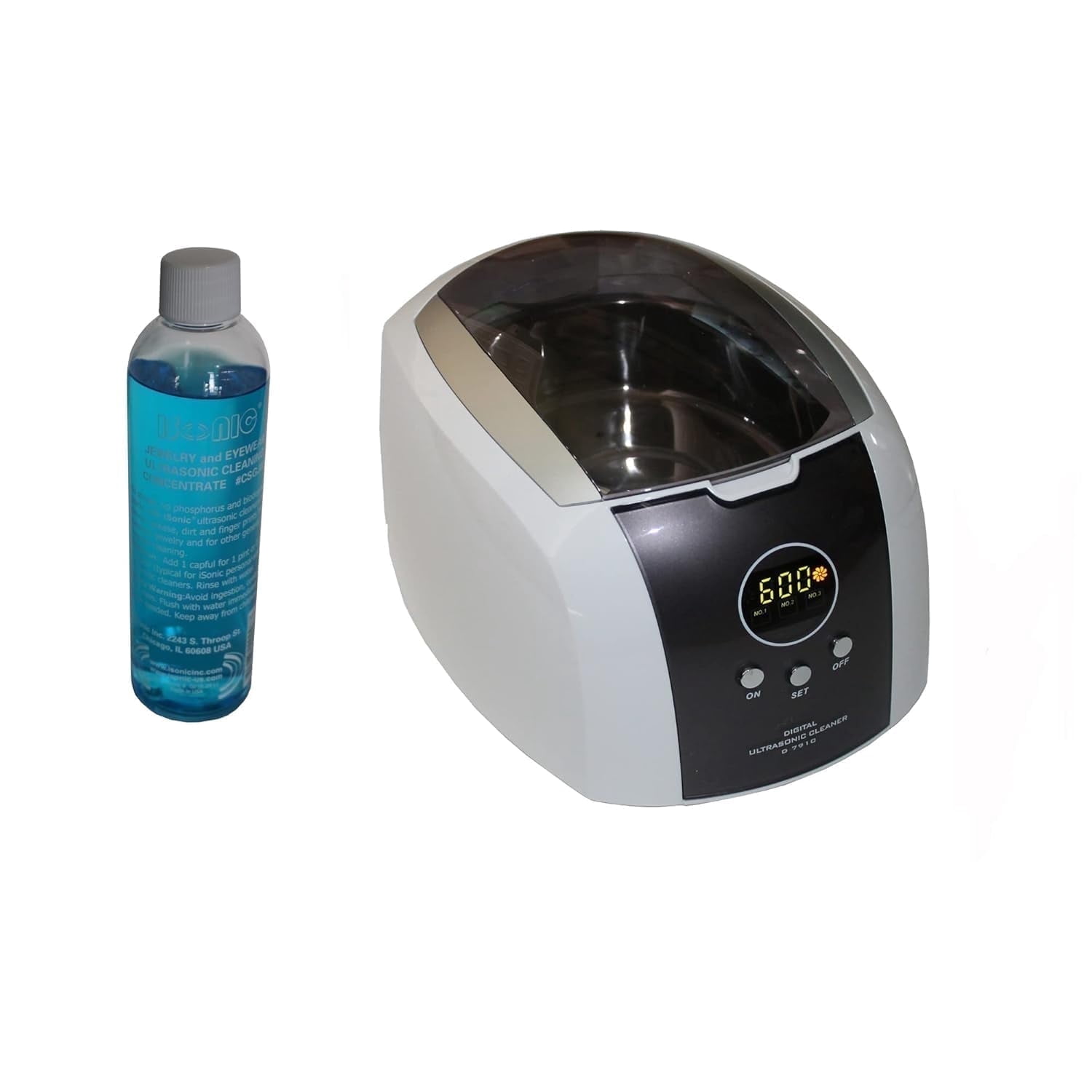 iSonic D7910B Digital Ultrasonic Cleaner, 0.75 L Stainless Steel Tank, 110 V, with CSGJ01 Cleaning Solution Concentrate
