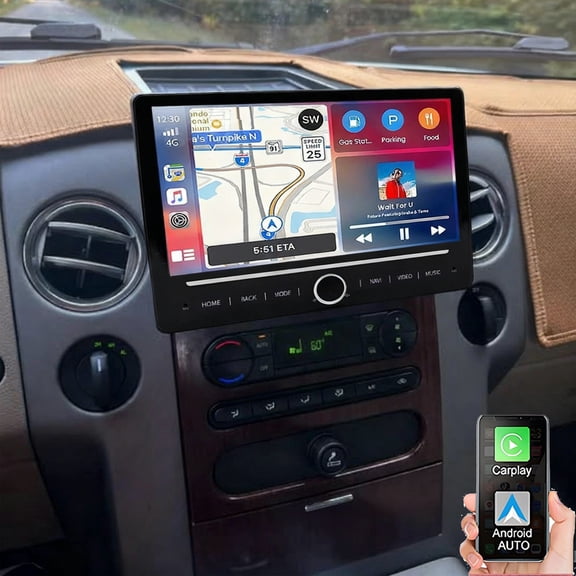 iSpchen 10in Car Stereo Radio 4+64G for Ford F150/F250 2004-2014 Built-in Wireless CarPlay Android Auto Bluetooth FM/RDS WiFi/SWC/Mirror Link GPS Navigation AHD Backup Camera