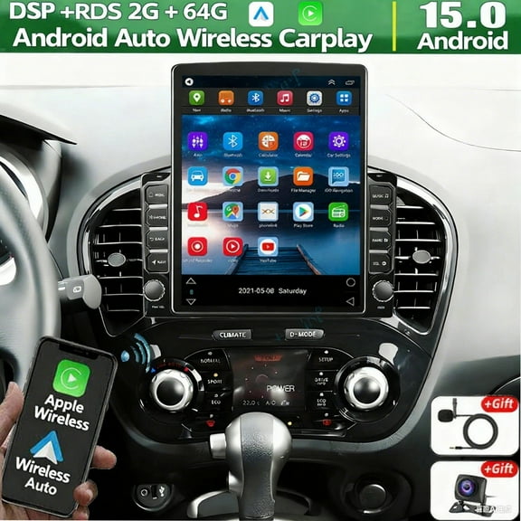 iSpchen 2+64G Car Radio for Nissan Juke 2010-2014 with Wireless Carplay and Android Auto, 9.7 Inch Touchscreen Android Car Stereo with DSP/Bluetooth/GPS/WiFi/SWC + AHD Backup Camera