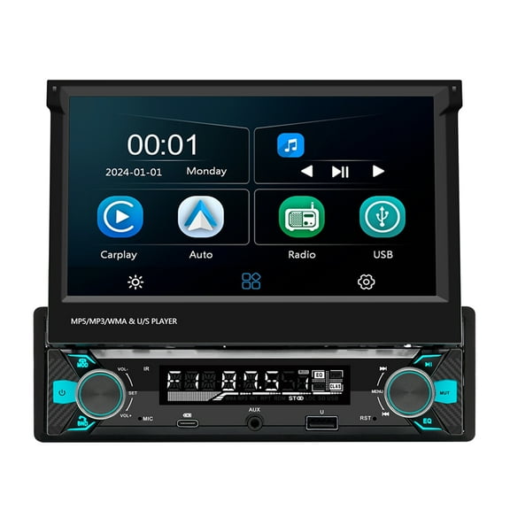 iSpchen 7-inch Car MP5 Player GPS Navigation Head Unit with Wireless CarPlay Android Auto 7-color Lighting MirrorLink Bluetooth 5.1 and WiFi Steering Wheel Control DVR RDS Radio