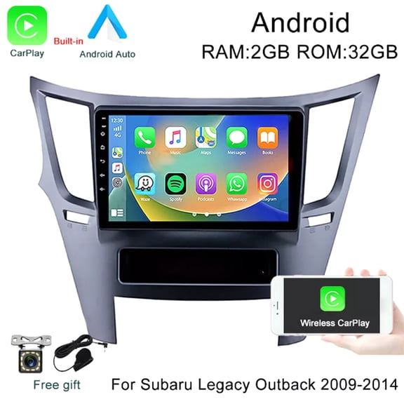 iSpchen 9in Car Stereo Radio for Subaru Outback Legacy 2009-2014 Built-in Wireless Carplay Android Auto, 9 inch Touch Screen with Bluetooth Wifi GPS FM/RDS SWC + AHD Backup Camera