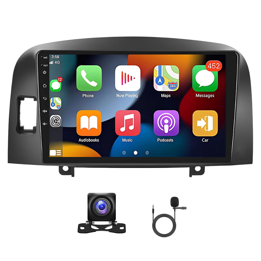 iSpchen Android 13 Car Stereo 2+32G for Hyundai Sonata NF 2004-2008 Built-in Wireless CarPlay Android Auto 9in Car Radio with Bluetooth WiFi FM/RDS SWC GPS Navigation + AHD Backup Cam