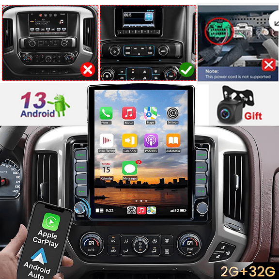 iSpchen Car Radio for Chevy Silverado GMC Sierra 2014-2018, 9.7 Inch Touchscreen with Wireless Carplay Android Auto 1080P Backup Camera GPS Navigation 5G WiFi Bluetooth FM/AM SWC DSP
