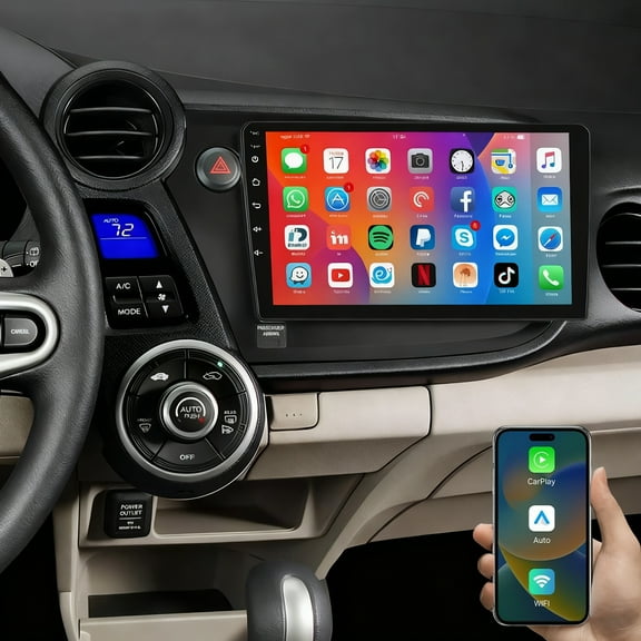 iSpchen Car Radio for Honda Insight 2009-2014, 9 Inch Touch Screen Stereo with Wireless CarPlay Android Auto Bluetooth FM/RDS Audio RDS FM/AM GPS WiFi SWC 1080P Backup Camera