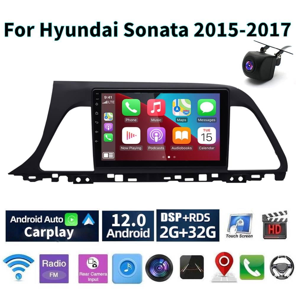 iSpchen Car Radio for Hyundai Sonata 2015-2017, 9" Touchscreen Android 13 Support Carplay Android Auto Navigation Bluetooth Steering Wheel Control Rear Camera 2+32G,Black