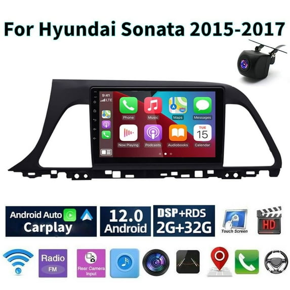 iSpchen Car Radio for Hyundai Sonata 2015-2017, 9" Touchscreen Android 13 Support Carplay Android Auto Navigation Bluetooth Steering Wheel Control Rear Camera 2+32G,Black
