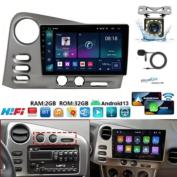 iSpchen Car Radio for Toyota Matrix PontiacVibe 2003-2004, Android 13 Car Navigation 9" Built-in Carplay+Android auto SWC GPS WiFi Bluetooth FM RDS DSP