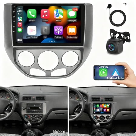 iSpchen Car Stereo for Ford Focus 2005-2007 built-in Wireless Carplay Android Auto 9in IPS Touchscreen Car Radio with GPS Navigation Bluetooth Wifi FM/RDS SWC + AHD Camera