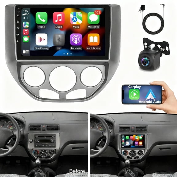 iSpchen Car Stereo for Ford Focus 2005-2007 built-in Wireless Carplay Android Auto 9in IPS Touchscreen Car Radio with GPS Navigation Bluetooth Wifi FM/RDS SWC + AHD Camera