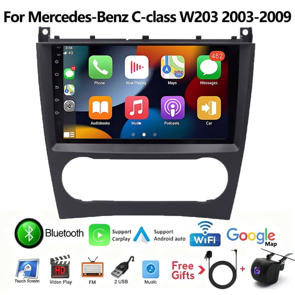 iSpchen Car Stereo Radio for Mercedes-Benz C-class W203 2003-2009 with Wireless Carplay Android Auto, 9in Touch Screen with GPS WiFi Bluetooth FM/RDS SWC Mirror Link AHD Backup Camera