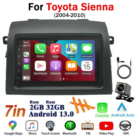 iSpchen Car Stereo Radio for Toyota Sienna 2004-2010 with Wireless CarPlay Android Auto, 7in Android 13 Bluetooth WiFi FM/RDS SWC GPS Navigation Head Unit