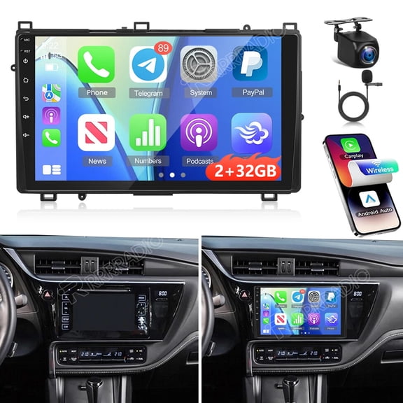 iSpchen Car Stereo for Toyota Corolla 2017-2018 built-in Wireless Carplay Android Auto 9in IPS Touchscreen Car Radio with GPS Navigation Bluetooth Wifi FM/RDS SWC + AHD Camera