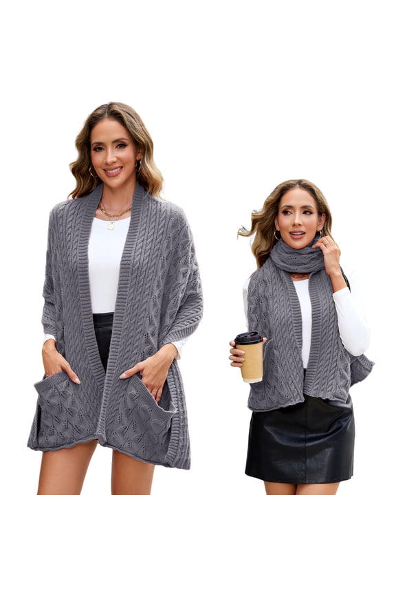 Knitted Shawl with Pocket Knit Scarf High Elastic Knitted Yarn Neck Wrap Breathable and Warm Knitted Wool Neck Warmer Wool Neck Scarf for Winter Christmas Commuting Shopping Dark Gray