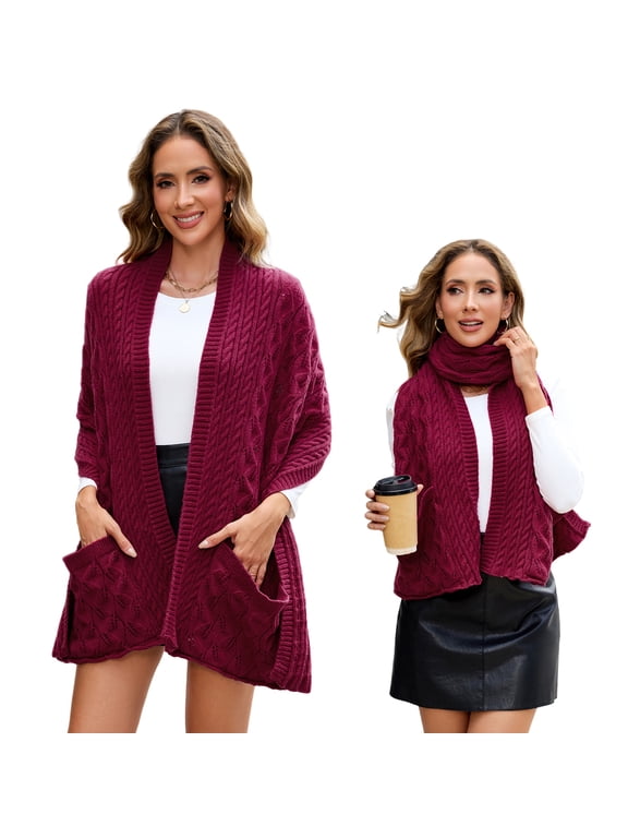 Knitted Shawl with Pocket Knit Scarf High Elastic Knitted Yarn Neck Wrap Breathable and Warm Knitted Wool Neck Warmer Wool Neck Scarf for Winter Christmas Commuting Shopping Date Red