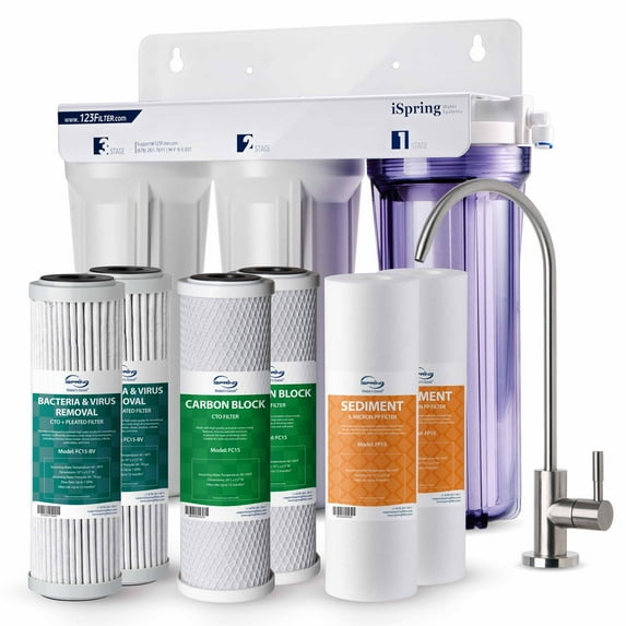 iSpring 3-Stage Under Sink Tankless Water Filtration System, NSF/ANSI Standards Bacteria and Viruses Removal, Long-Lasting Durability, w/ Up to 1-Year Replacement Filter Set (Model: US31-BV)