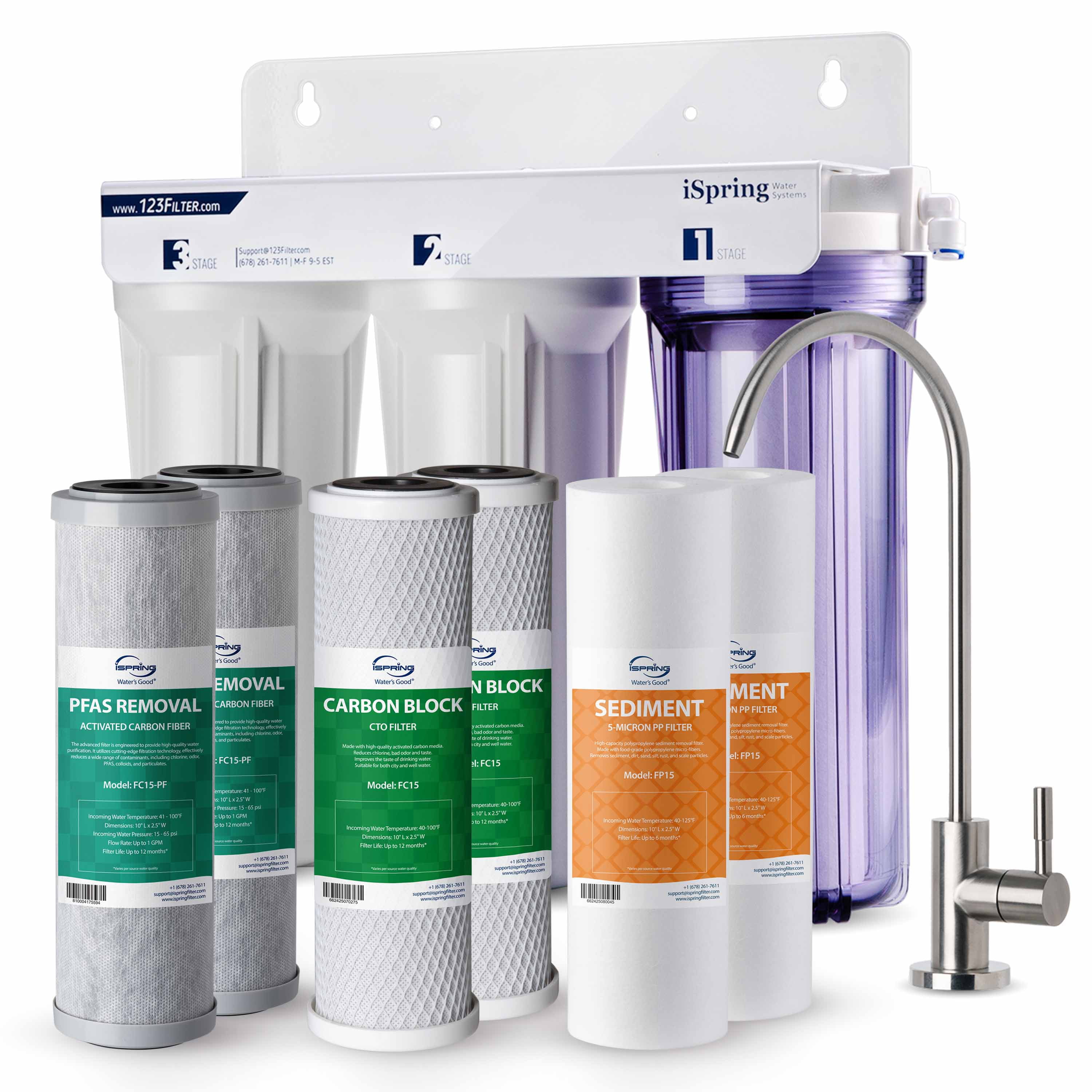 iSpring 3-Stage Under Sink Tankless Water Filtration System, SGS-Tested PFAS Reduction, NSF/ANSI Standards, Long-Lasting Durability, w/ Up to 1-Year Replacement Filter Set (Model: US31-PF)
