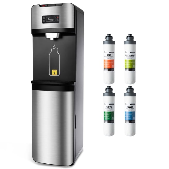 iSpring DS4S bottleless water dispenser with 4-stage filtration, hot cold room temp, self cleaning, silver
