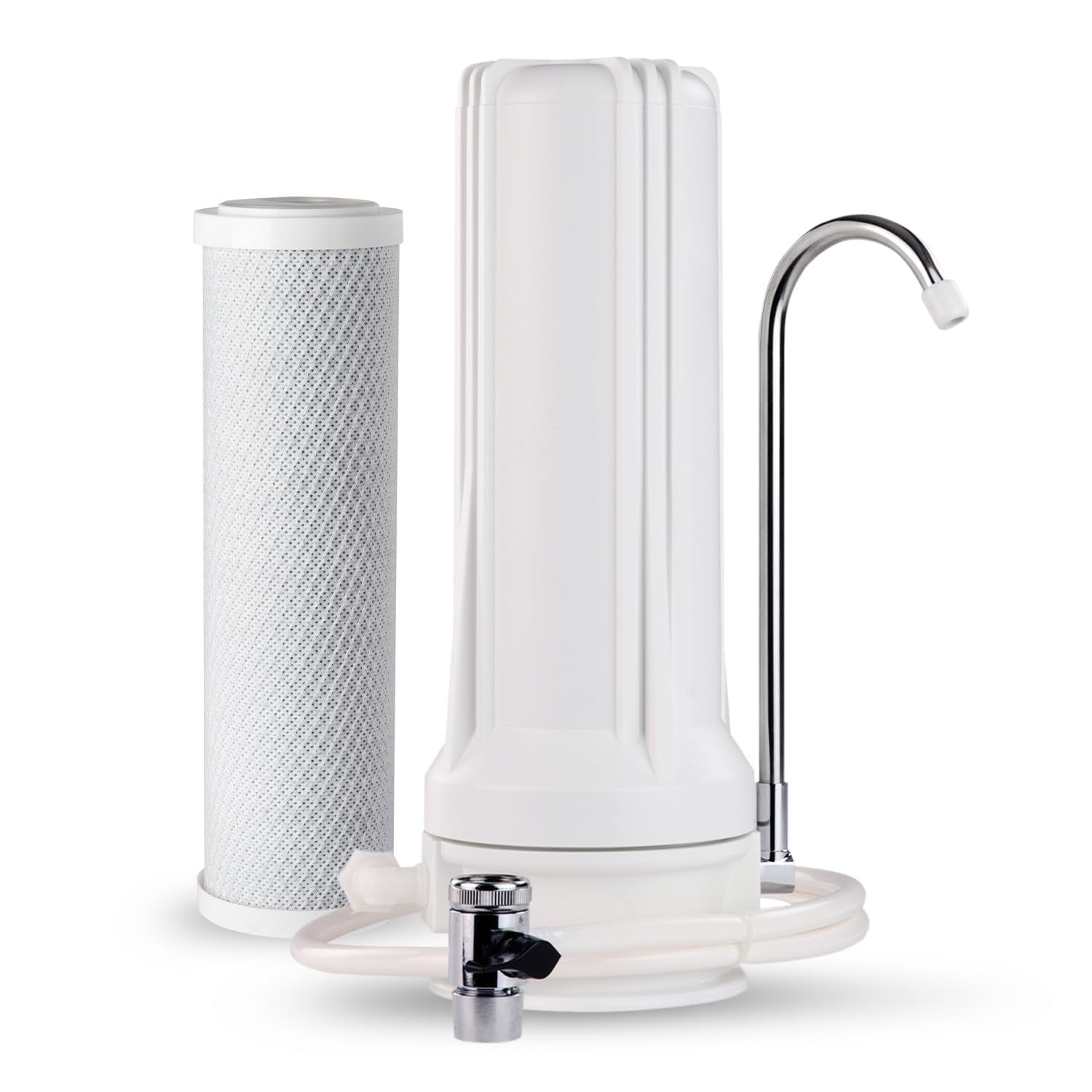iSpring CKC1-NC Countertop Water Filter, Drinking Water Filtration System for Faucet, Reduces Chloramine, Bad Odors, Sediment, and 99% of Chlorine, White (Filter Included)