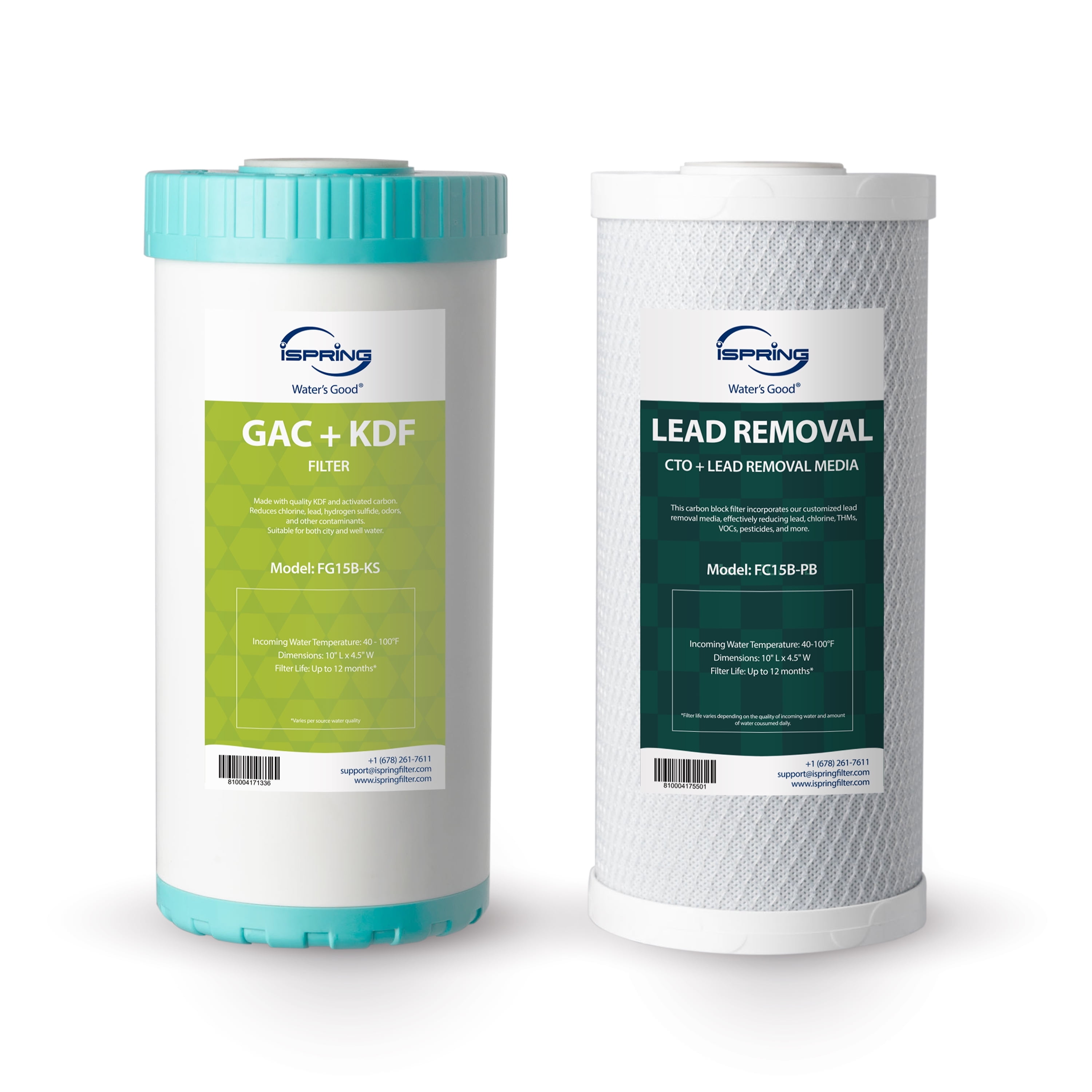 iSpring F2US21B-CPB Direct Connect US21B-CPB Replacement Filter Set, 4.5"x10" Undersink Water Filtration, Lead-Removal, GAC+KDF Cartridges
