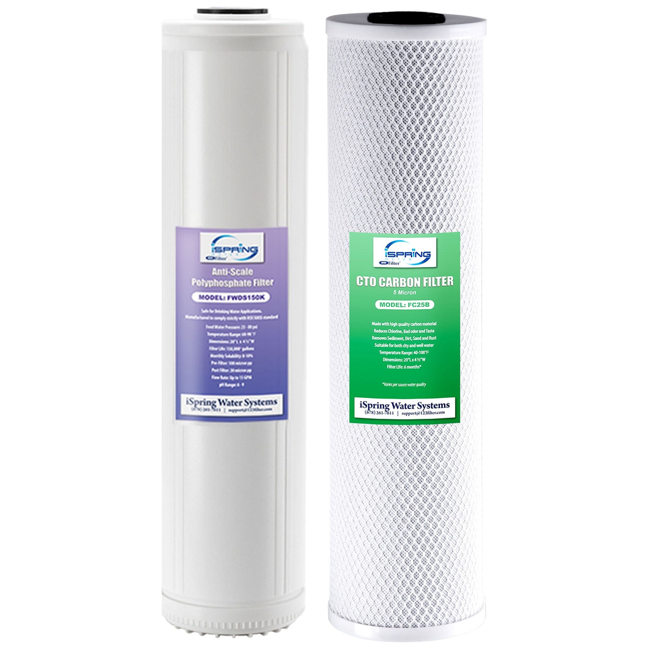 iSpring F2WGB22BDS 4.5” x 20” 2-Stage Whole House Water Filter Replacement Pack, Reduces Chlorine, Scale, Corrosion, Fits WGB22B-DS