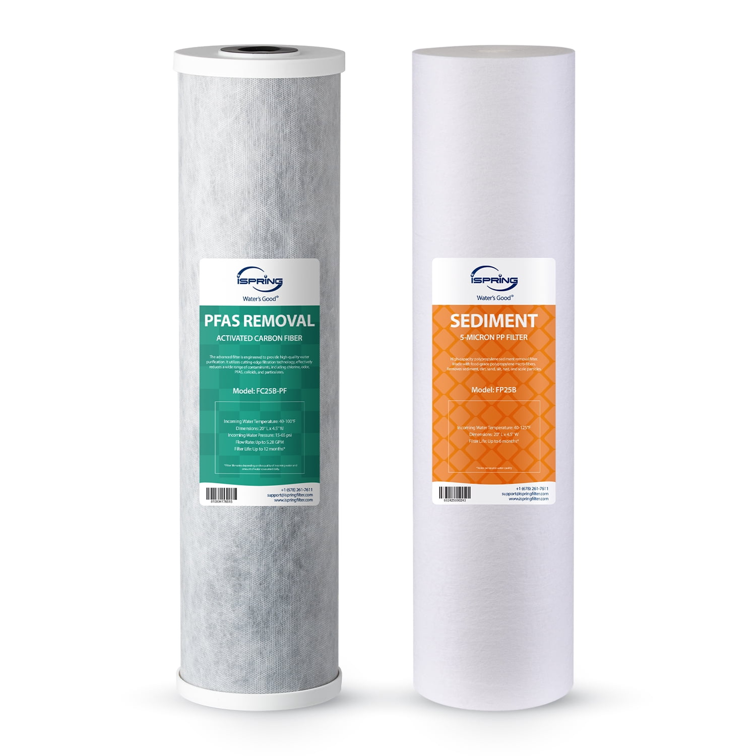 iSpring F2WGB22BPF Whole House Water Filter Replacement Set, SGS-Tested to Remove up to 99% PFAS, 2-Stage Filtration Reduces Sediment, Chlorine, Taste & Odor, Fits WGB22B-PF