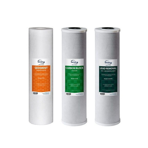 iSpring F3WGB32BCPB 20" x 4.5" Whole House Water Filters for WGB32B Series Water Filter Systems, includes Sediment, Carbon Block, and Lead-Removal Filters