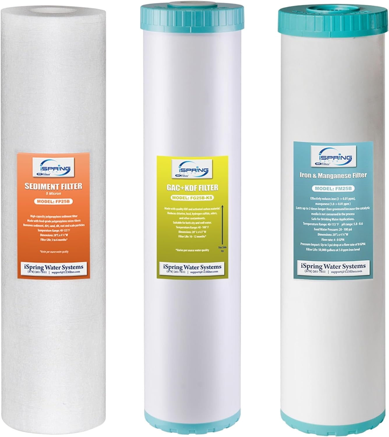 iSpring F3WGB32BMKS 4.5” x 20” 3-Stage Whole House Water Filter Replacement Pack, Reduces Sediments, Chlorine, Hydrogen Sulfide, Chloramine, PFAS, Heavy Metals, Iron, Manganese, Fits WGB32B-MKS