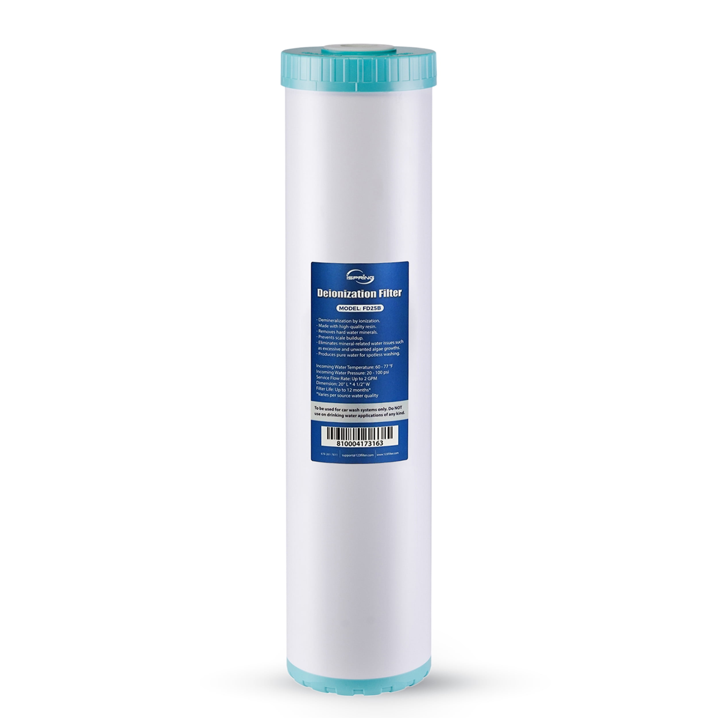 iSpring FD25B Deionized Water Filter for Spotless Car Wash System, Fits WGB22BD Deionized Water System for Car Wash, 4.5 x 20