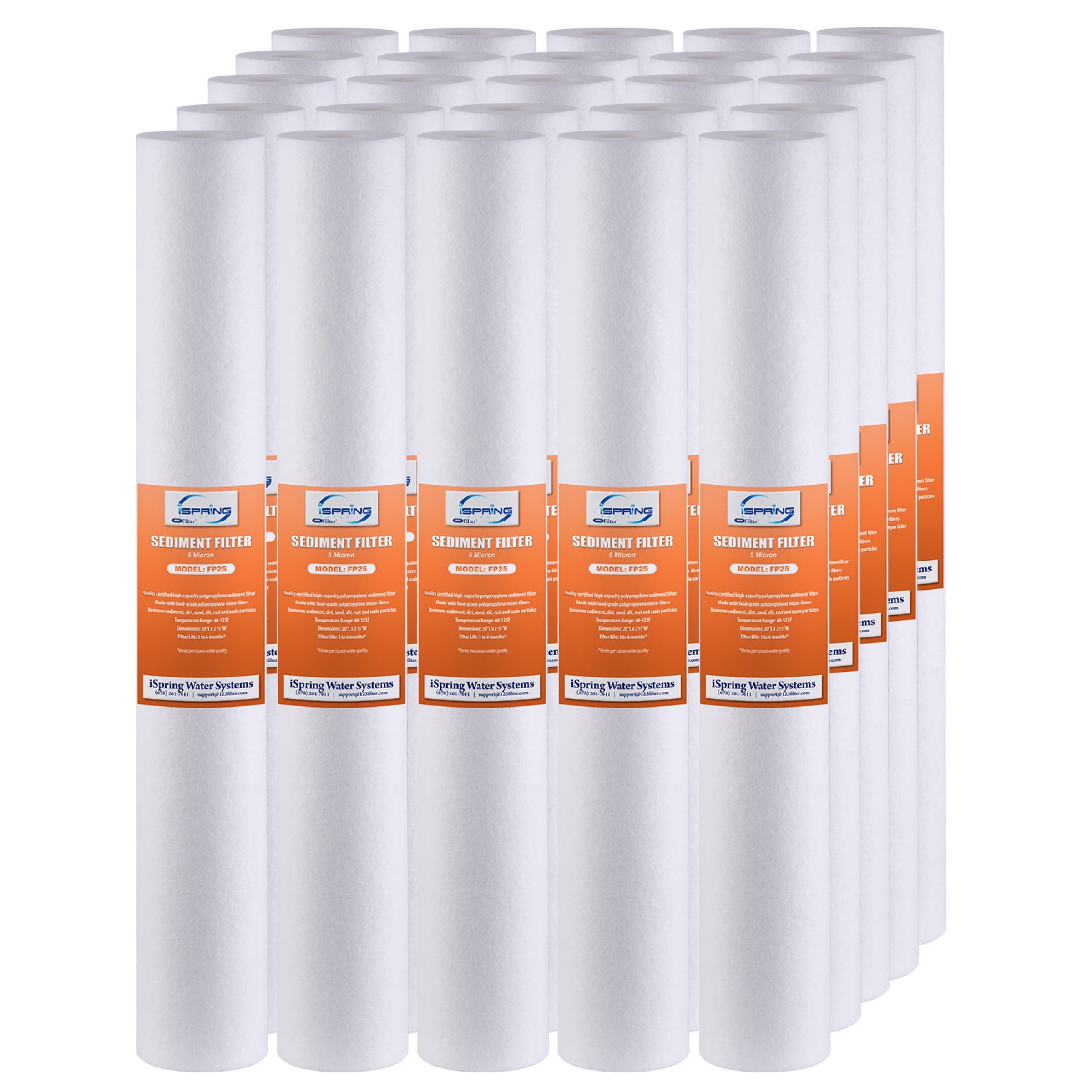 iSpring FP25X25 5 Micron 20-Inch X 2.5-Inch Sediment Filter Replacement Cartridges, 25-Pack