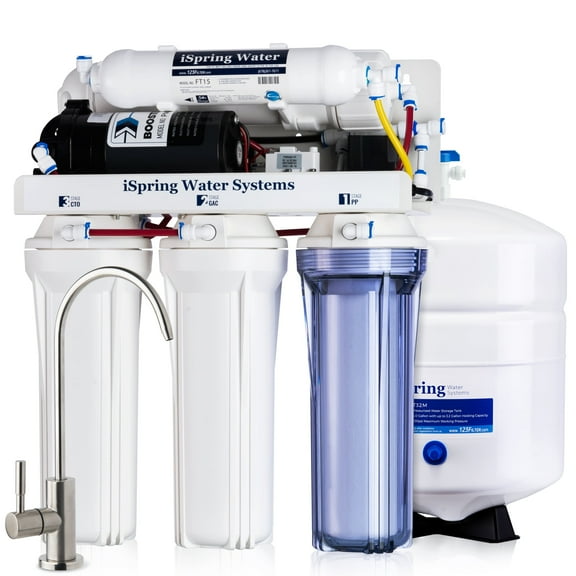 iSpring RCC100P Under Sink 5-Stage Reverse Osmosis Drinking Water Filtration System, 100 GPD, with Pump