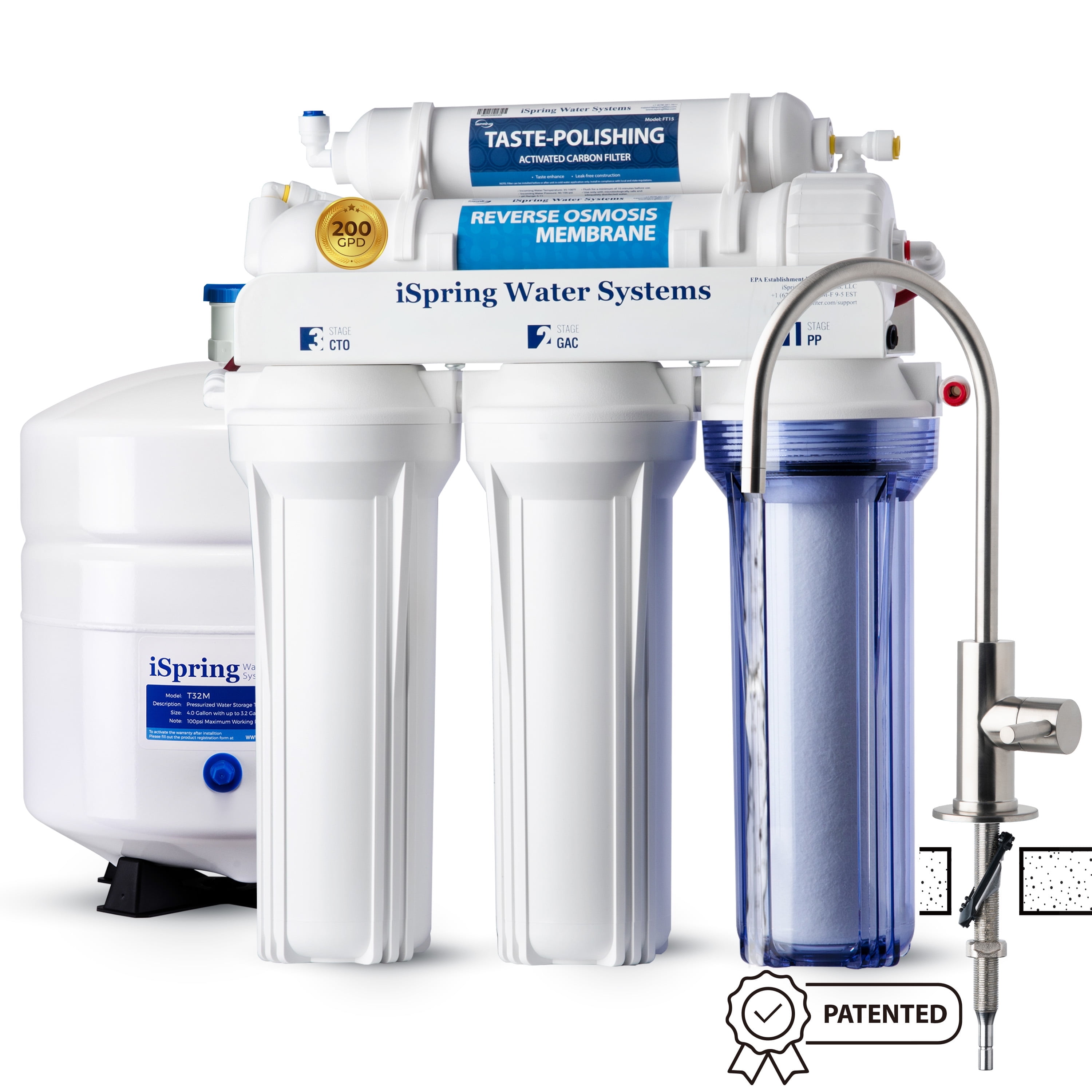 iSpring RCC2, Upgraded 200 GPD Capacity, 5-Stage Under Sink Reverse Osmosis Water Filter System, Patented Easy-Mount Faucet for Hassle-Free Installation