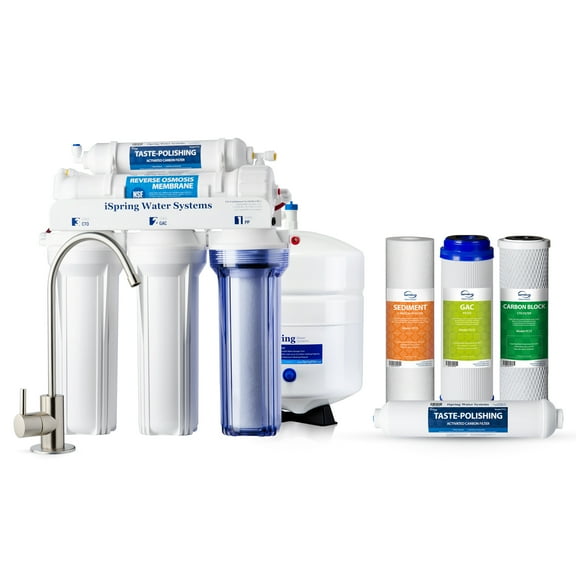 iSpring RCC7 Under Sink 5-Stage Reverse Osmosis Drinking Water Filtration System w/F4 6-Month Filter Replacement Pack, NSF Certified, Removes up to 99% Contaminants