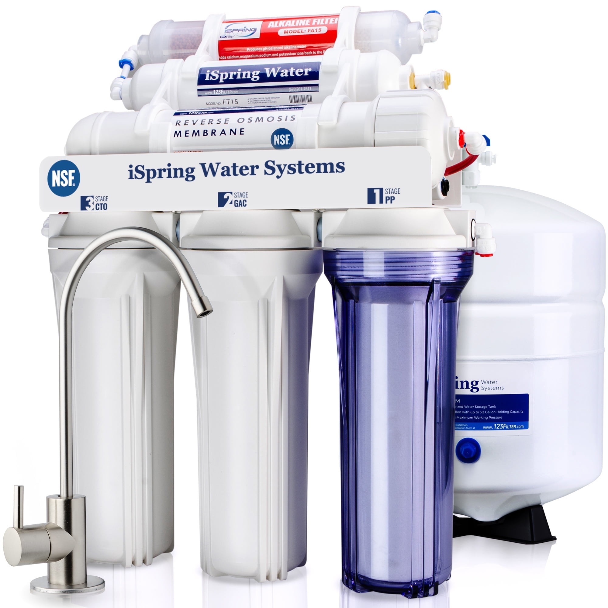 ISPRING WATER SYSTEMS iSpring RCC7AK, NSF Certified 75 GPD, 6-Stage Reverse Osmosis System, pH+ Alkaline Remineralization RO Water Filter System Under Sink, Superb Taste Drinking Water Filter