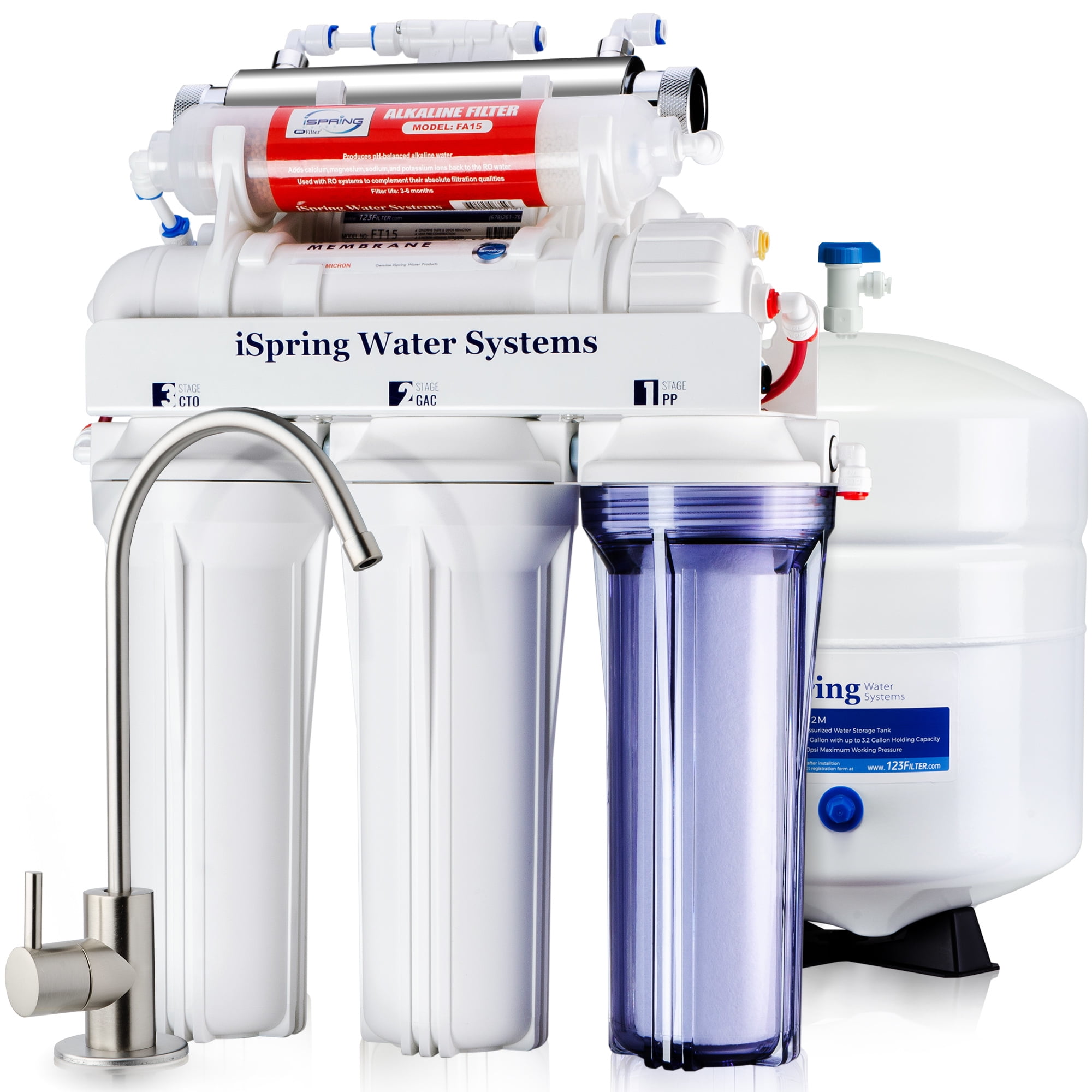 iSpring Water Systems, LLC iSpring NSF Certified Under Sink 7-Stage Reverse Osmosis Drinking Water Filtration System with Alkaline and UV Filter -