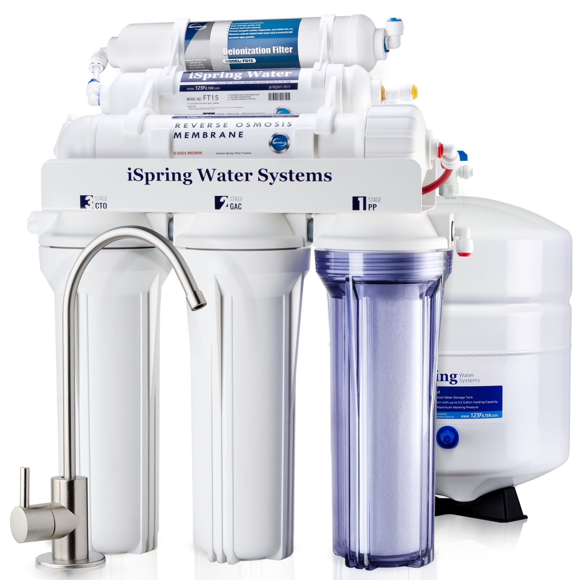 iSpring RCC7D Water Filter for Sink, 6-Stage Reverse Osmosis Water Filtration System, Water Softener with 75 GPD, for Aquarium, Icemaker