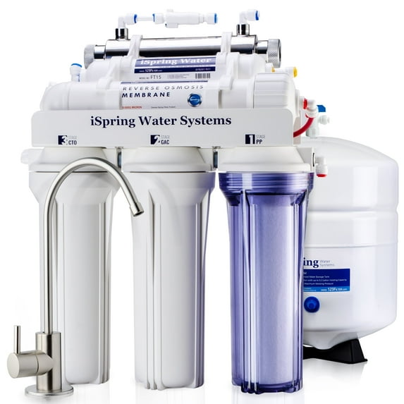 iSpring RCC7U, NSF/ANSI 58 Certified, 75GPD 6-Stage UV Reverse Osmosis Water Filter System, Reduces Asbestos, TDS, Chlorine, Barium, Lead, Enhances Water Taste, BPA Free, Filters Included