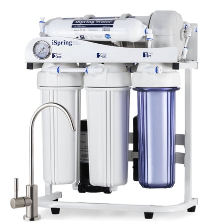 iSpring RCS5T 500 GPD Grade Commercial Tankless Reverse Osmosis RO Water Filter System with 1.5:1 Drain Ratio, Pressure Gauge
