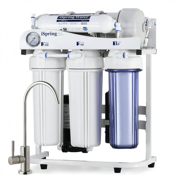 iSpring RCS5T 500 GPD Grade Commercial Tankless Reverse Osmosis RO Water Filter System with 1.5:1 Drain Ratio, Pressure Gauge