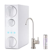 iSpring RO500AK-BN+UVF8 Tankless Reverse Osmosis Water Filtration System with Natural pH Alkaline Remineralization and LED UVF8 Light, 500 GPD, Brushed Nickel Faucet, 21 Pure to Drain Ratio